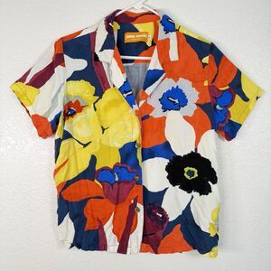 VINTAGE Jams World Bamboo Orchid Blouse LARGE Hawaiian Floral Aloha Button Up